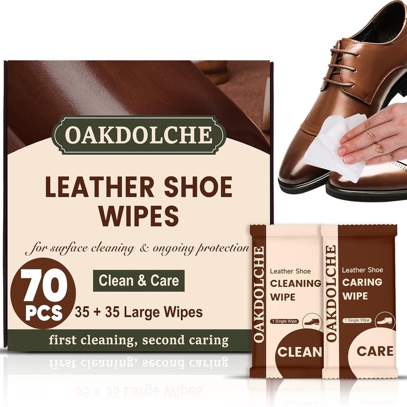 OAKDOLCHE 70PCS Leather Shoe Wipes (35 Clean + 35 Care), Independent Packaging, Leather Wipes for Clean & Restore, Leather Cleaner and Conditioner for Shoes, Boots, Bags & Car Interior - Image 1